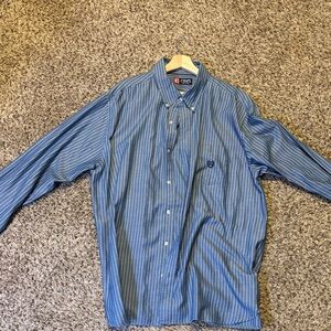 Chaps Men's Blue and White Striped Shirt